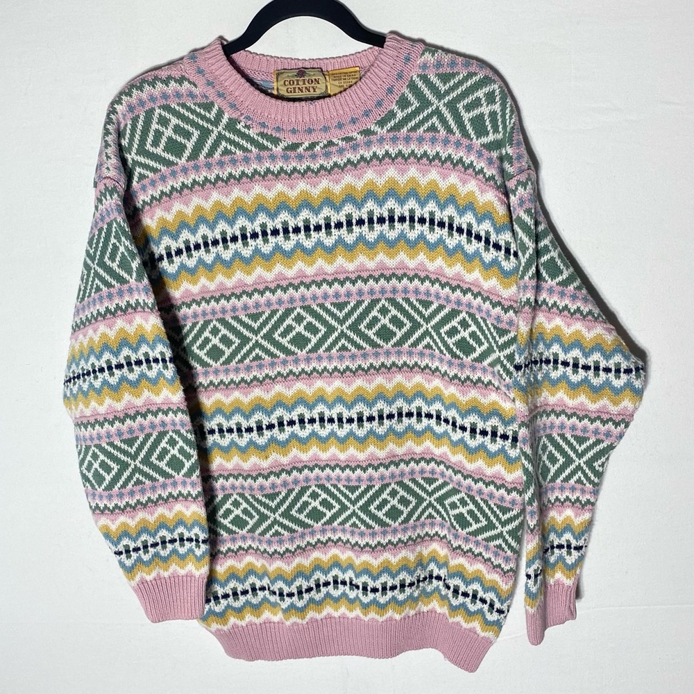 Vintage Cotton Ginny Striped Pastel Cotton Knit Crew Neck Sweater S Cottagecore
